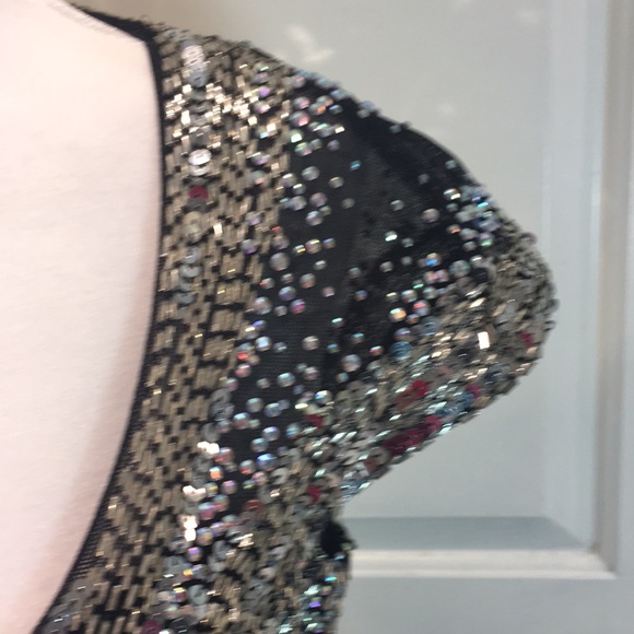 Jovani Silver Embellished And Black Pleated Dress - Picture 3 of 14